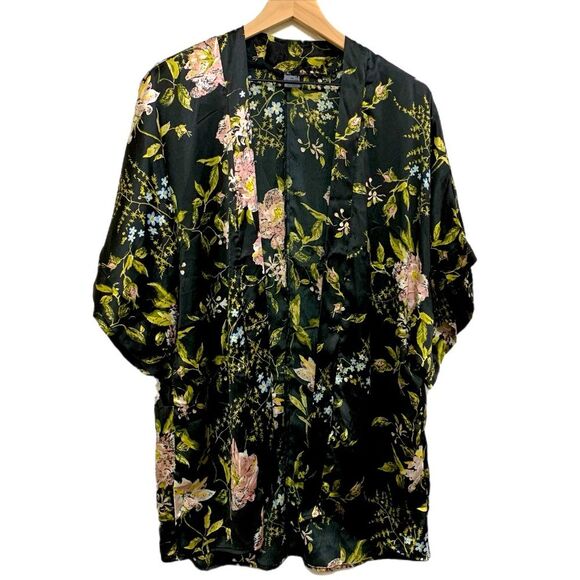 ACCESSORY STREET Short Kimono Women’s OS Black Pink White Floral Open Front. - Picture 1 of 11